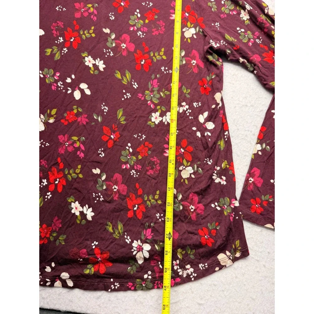 Lane Bryant Womens 14/16 Burgundy Floral Long Sleeve Rayon Stretch Top NWT